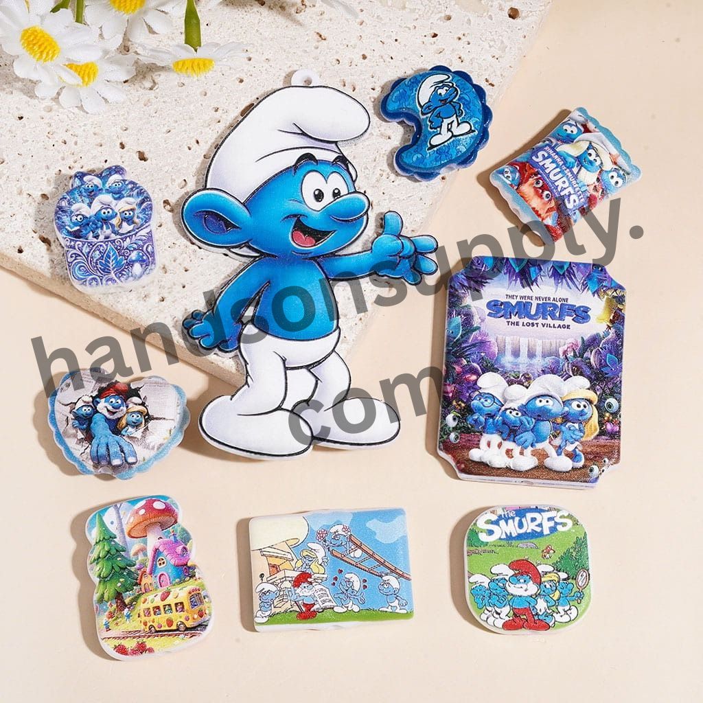 The Smurfs Friendly Blue Elf Cartoon Character Acrylic Beads for Pendants Various Shapes, Random Mix