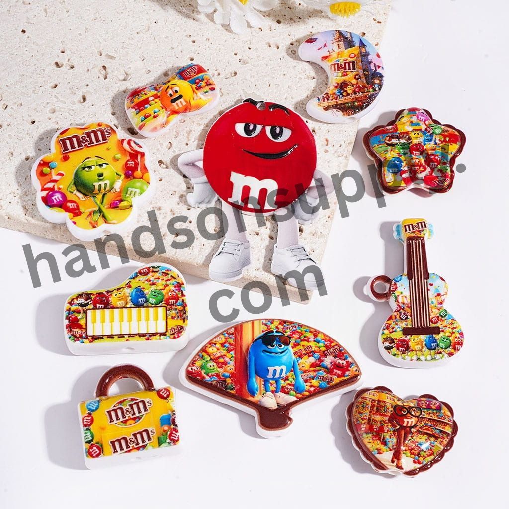 Sweet Candy Chip Cartoon Character in Snack Theme, Acrylic Beads for Pendants Random Mix