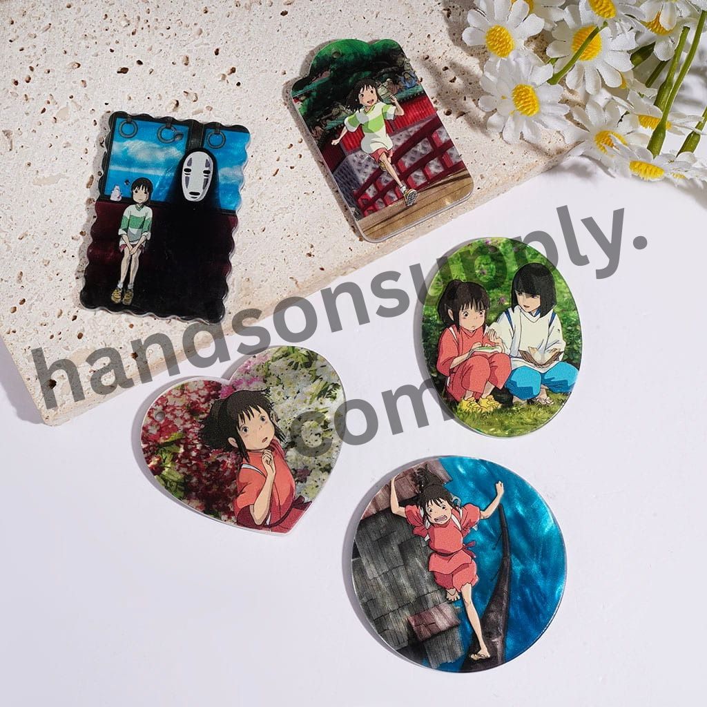 Mysterious Hidden Girl & No-Face Ghost Spooky Fantasy Character Acrylic Pendants, Variant Designs, Random Mix