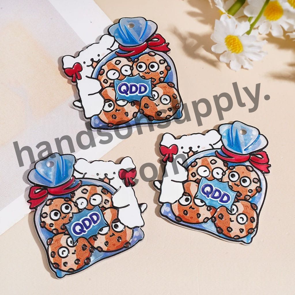 Cute Adorable Line-Drawing Puppy Dog Holding Blue Cookie Bag, Acrylic Pendant, 42*45MM