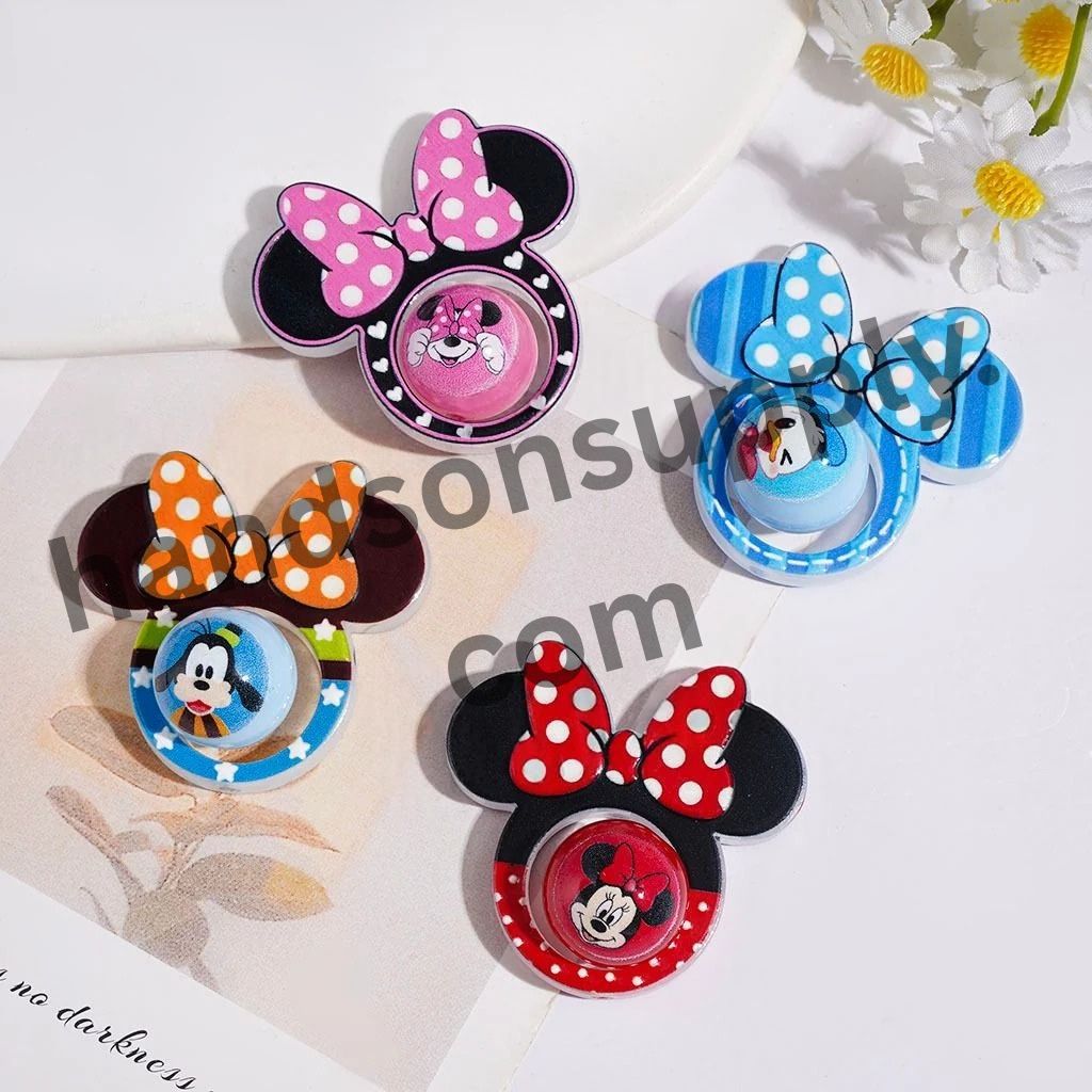 Cute Mouse Head Frame with Polka Dot Bow & Cartoon Designs Printed Round Acrylic Beads, Multi-Color Random Mix