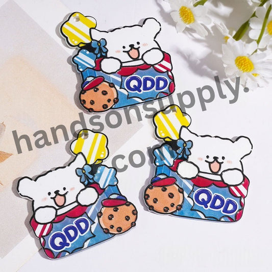 Cute White Dog Puppy Sitting in Cookie Box, Acrylic Pendants, 40*44MM