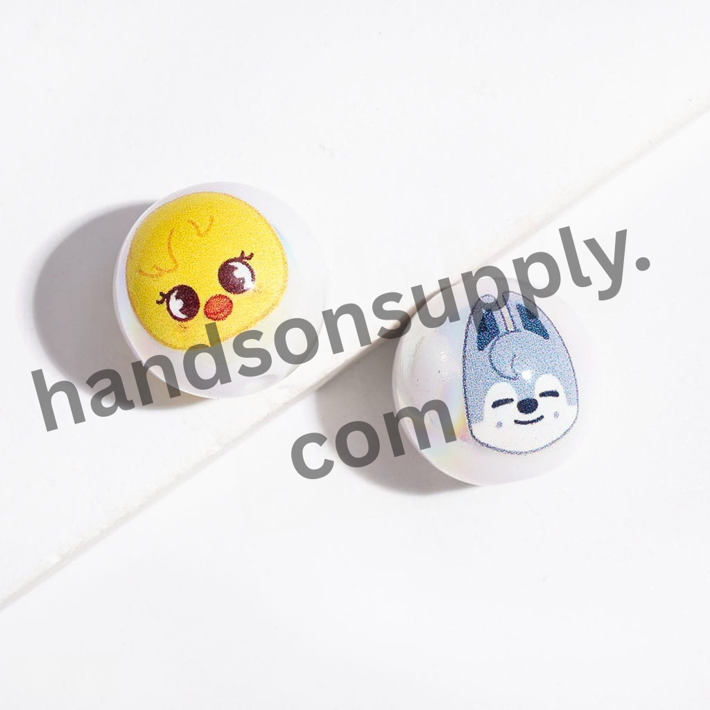 UV-Coated Acrylic Bracelet Beads with Korean Boy Group Animal Characters 16MM,Random Mix