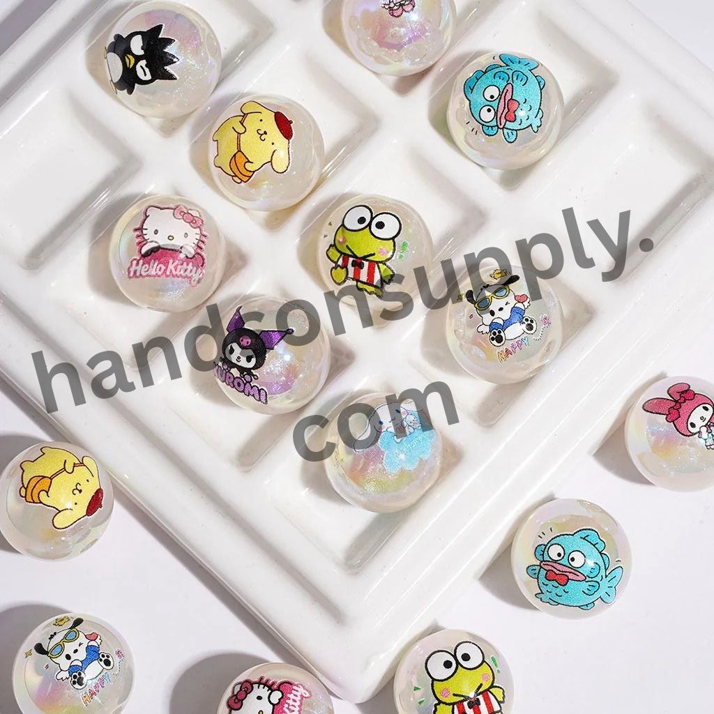 UV-Coated Adorable Animal Character and Glitter Acrylic Beads for Bracelets, 16MM Random Mix