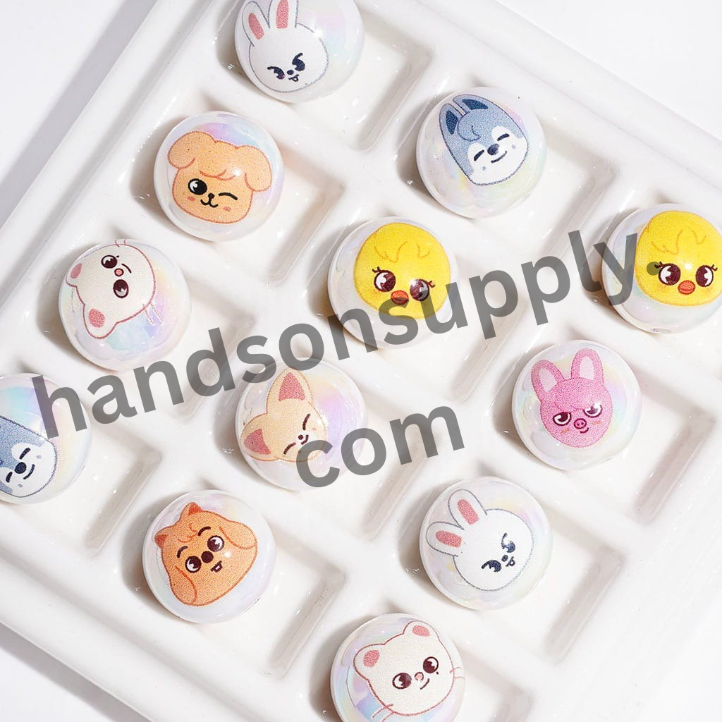 UV-Coated Acrylic Bracelet Beads with Korean Boy Group Animal Characters 16MM,Random Mix
