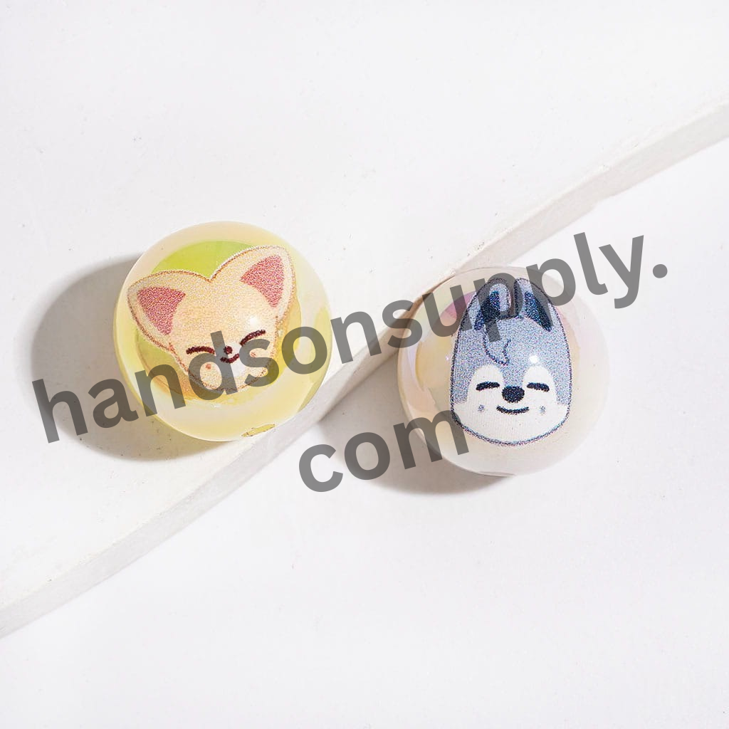 UV-Finish Korean Boy Group Animal Character Acrylic Bracelet Beads, 16MM, Candy Colors, Random Mix
