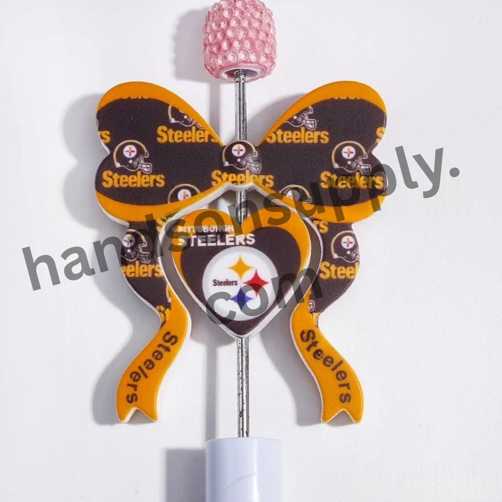 Pittsburgh American Football Team Bowtie and Heart Design Silicone Focal Beads Collection Set, 45*52MM