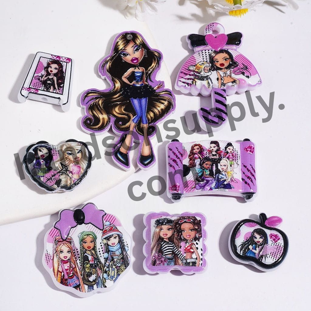 Gothic Doll Dark Fantasy Character Acrylic Beads & Pendants in Black & Purple Series Random Mix