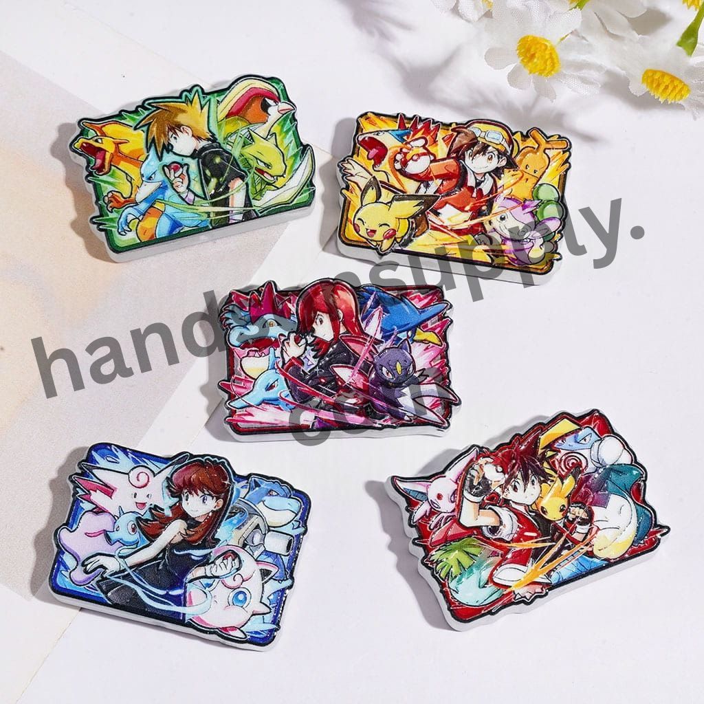 Assorted Anime Small Monster Trainer Characters Acrylic Beads, 26*39MM, Random Mix