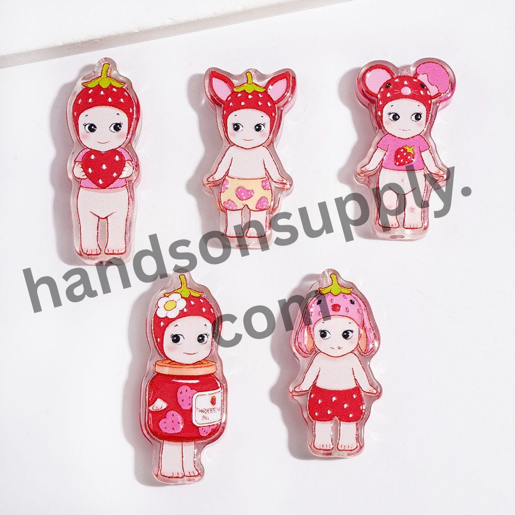Strawberry Outfit Angel Doll Character Semi-Clear Acrylic Beads, Assorted Styles, Random Mix