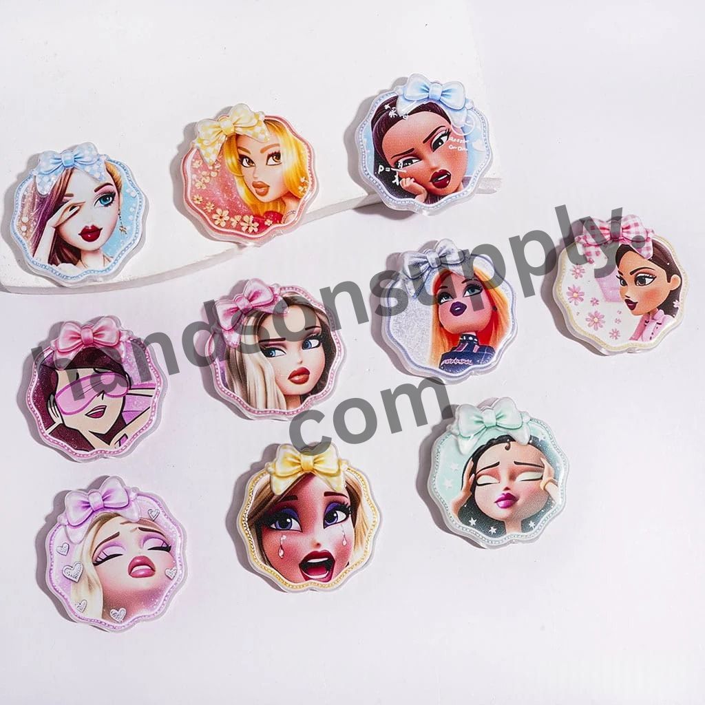 Retro Glam Fashion Girl with Bowtie Details & Varied Facial Expressions, Assorted Designs, Random Mix