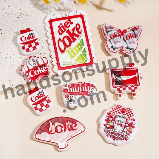 Retro Soda Drink Theme Acrylic Beads Charm Pendants, Cola-Inspired Design, Various Shapes, Random Mix