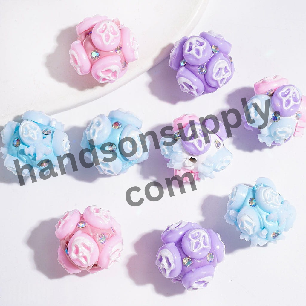 Horror Mask Clay Beads with Sparkling AB Rhinestones,20MM, Multicolor Random Mix
