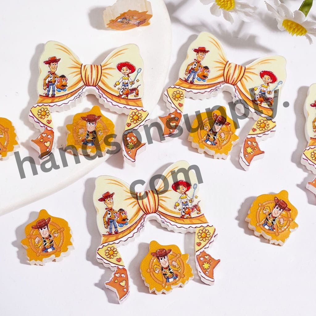 Ribbon Bow with Sheriff Boy & Cowgirl Characters and Boy Cowboy Piece, Western Series Acrylic Beads, (Please Read Description)