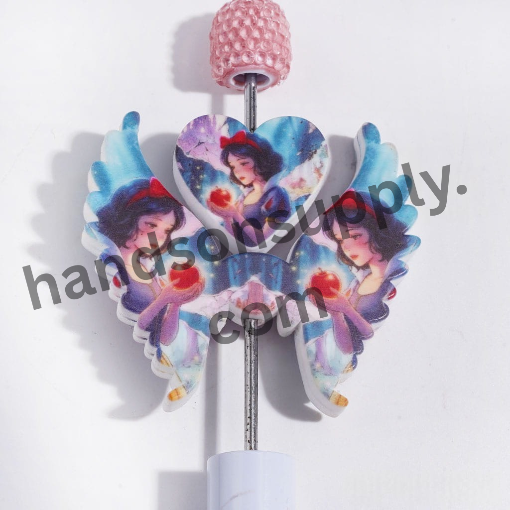 Apple-Holding Princess Silicone Focal Beads with Heart and Wings, 40*46MM