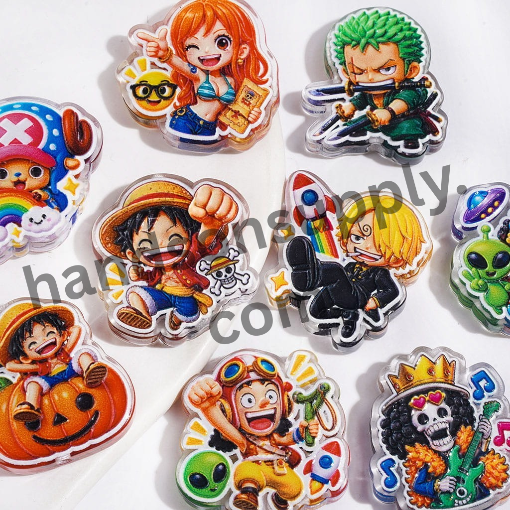 Japanese Anime Pirate Crew Character Semi-Clear Acrylic Beads, Assorted Styles, Random Mix