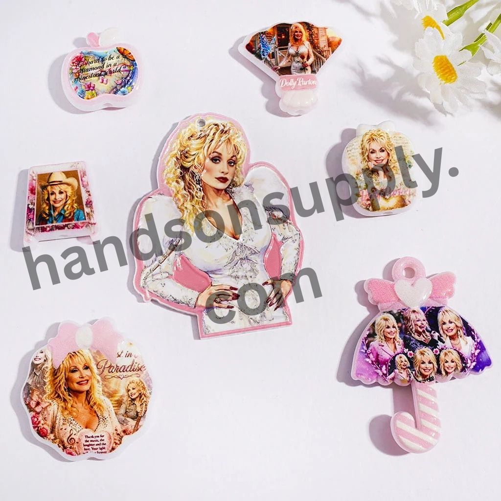 Country Singer Character Pink & White Series Acrylic Beads & Pendants, Assorted Designs, Random Mix