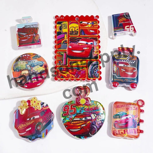 UV-Coated Classic Sports Car Character in Red Series Acrylic Beads and Pendants, Random Mix