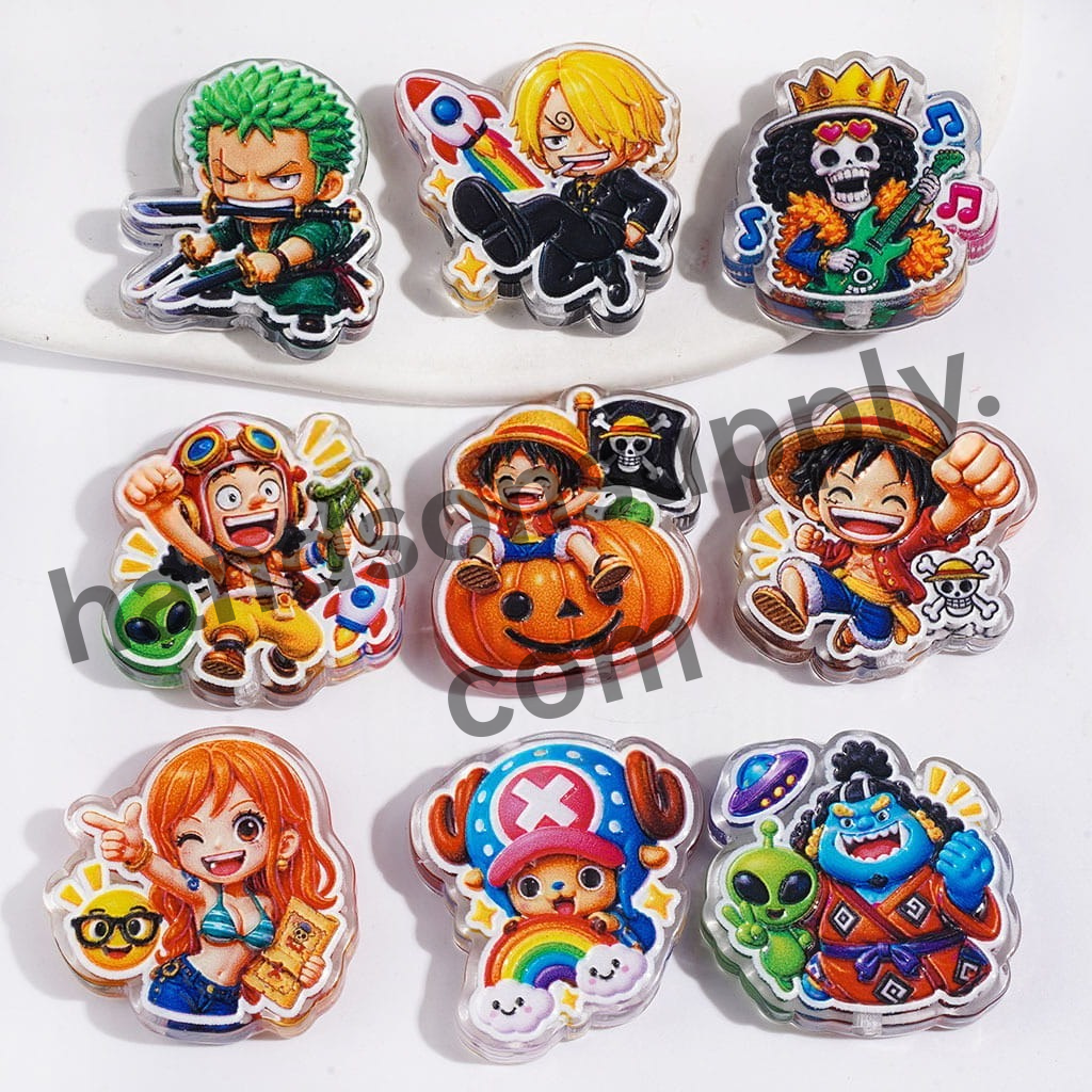 Japanese Anime Pirate Crew Character Semi-Clear Acrylic Beads, Assorted Styles, Random Mix
