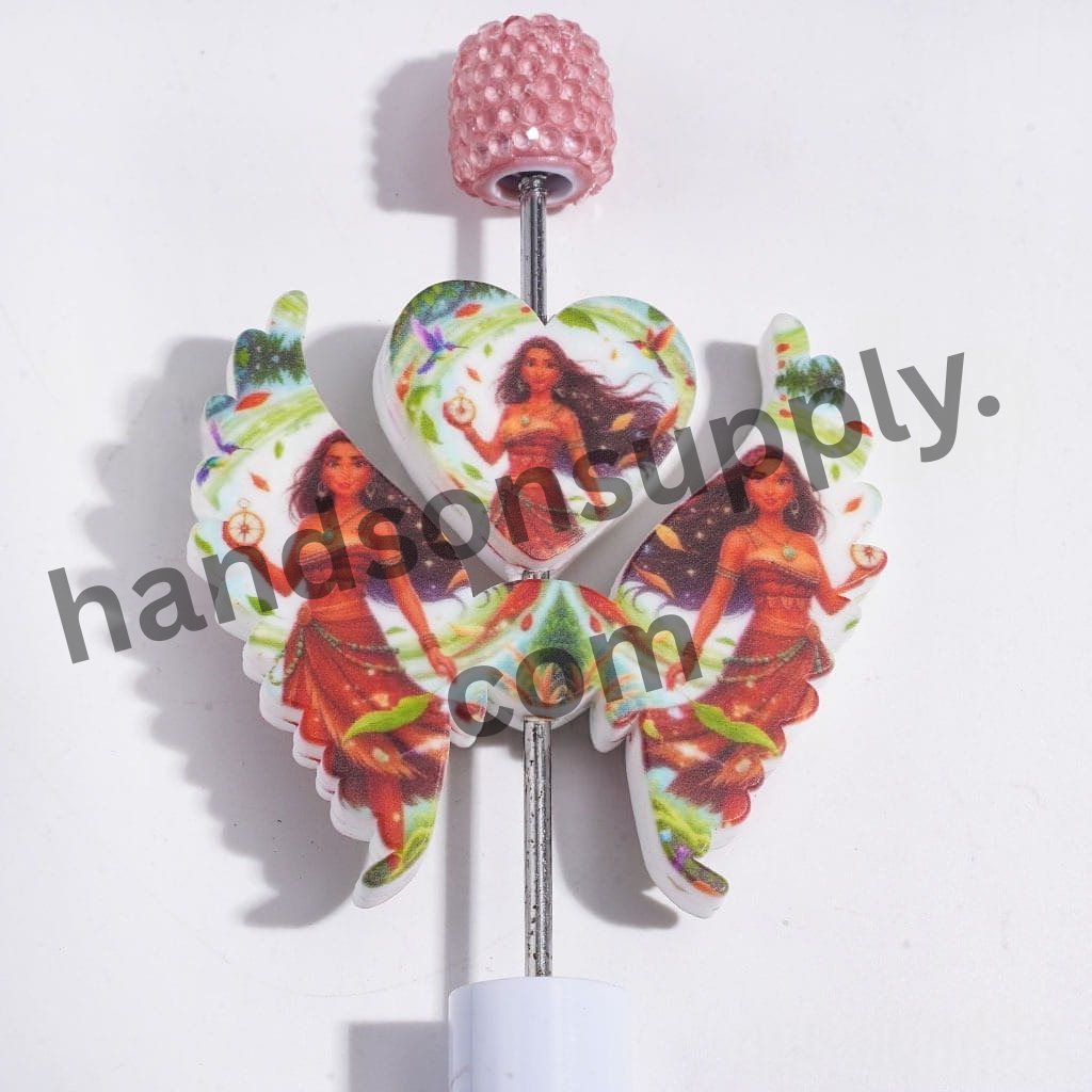 Sea Navigator Adventure Girl Silicone Focal Beads with Heart and Wings, 40*46MM