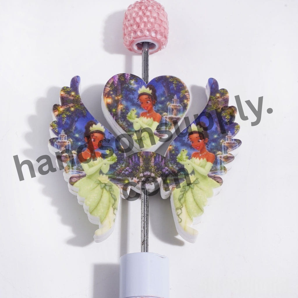 Green Dress Princess and Frog Silicone Focal Beads with Heart and Wings, 40*46MM