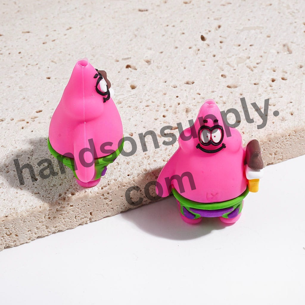 3D Pink Starfish Silicone Focal Beads Holding an Ice Cream Cone, Height 31MM
