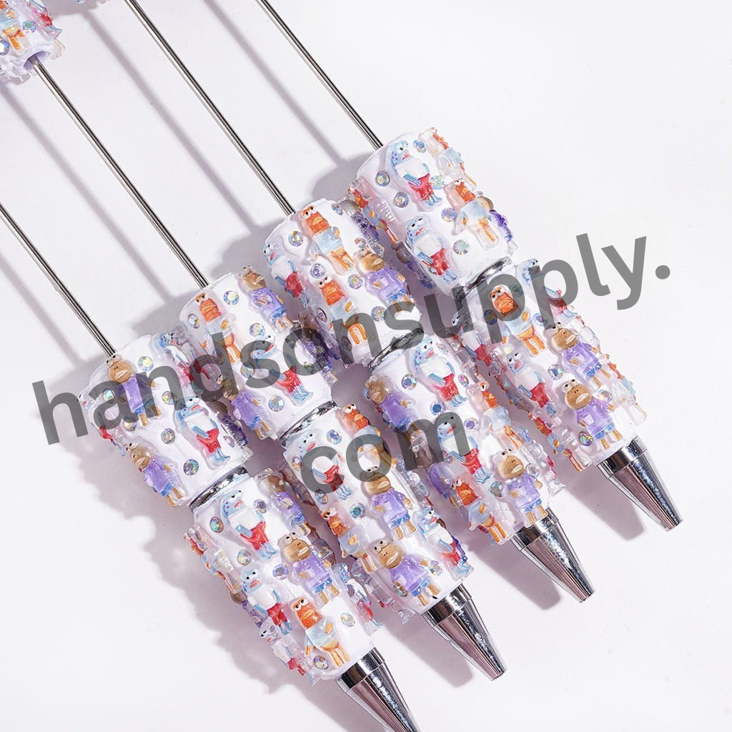 AB Rhinestone Beadable Clay Pens with Expressionless Fish Character Designs