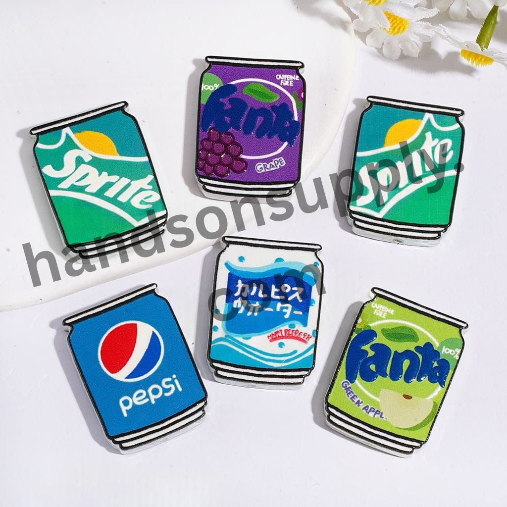 Soft Drink Soda Can Series Printed Acrylic Beads, 24*35MM, Assorted Designs, Random Mix