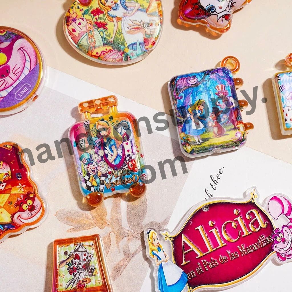 UV-Coated Fantasy World Girl, Rabbit & Cat Character Series Acrylic Beads & Pendants, Assorted Designs, Random Mix