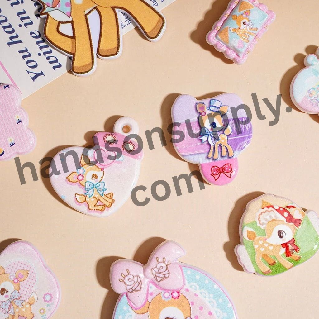 Cute Deer Character with Bowtie Series Acrylic Beads and Pendants, Random Mix