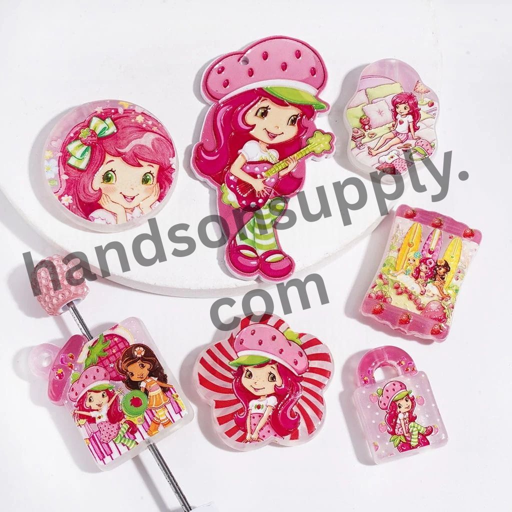 Adorable Pink Series Berry Girl Character Acrylic Beads and Pendant Designs, Random Mix
