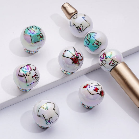 UV-Coated Nurse Series Acrylic Beads – Stethoscope & Syringe Mix (16MM, Assorted)