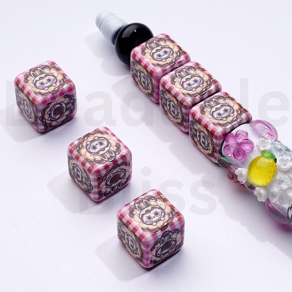 Cute Magical Friend Toy Monster Doll Cube Square Acrylic Beads, Around 15MM