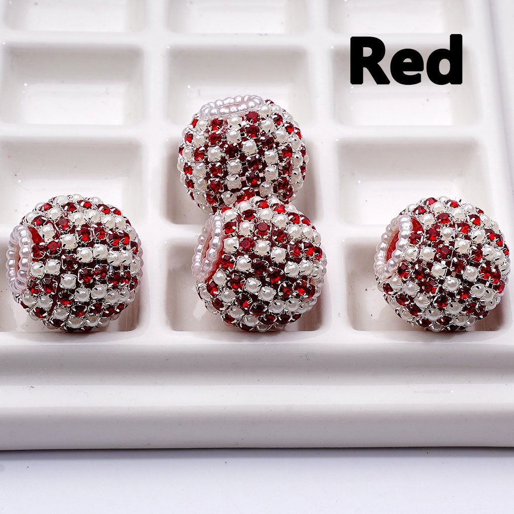 White Pearls Round Acrylic Beads Multi-Color Shiny Rhinestones 20MM