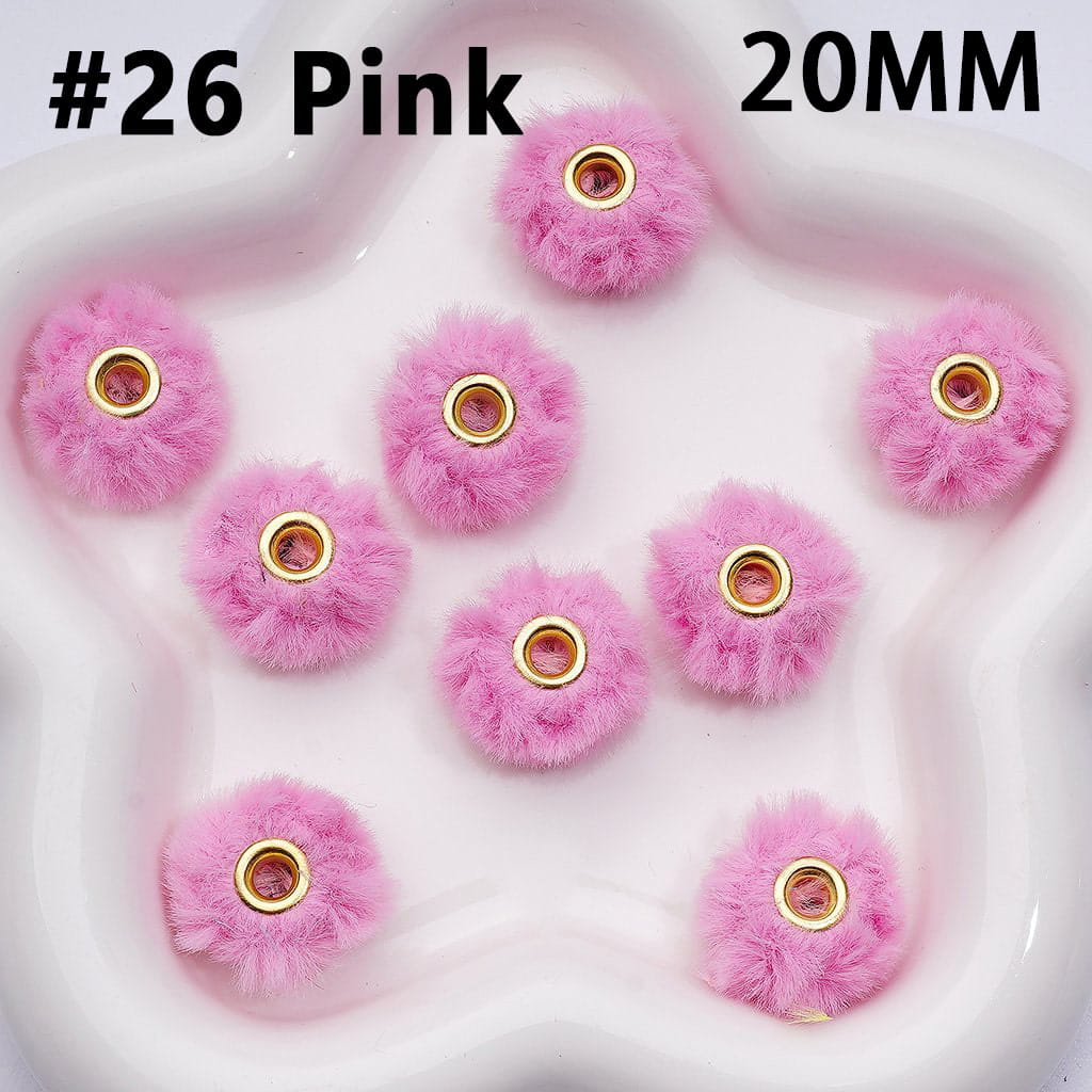 Cute Solid Colored Pom Pom Fluffy Hard Beads, 20MM