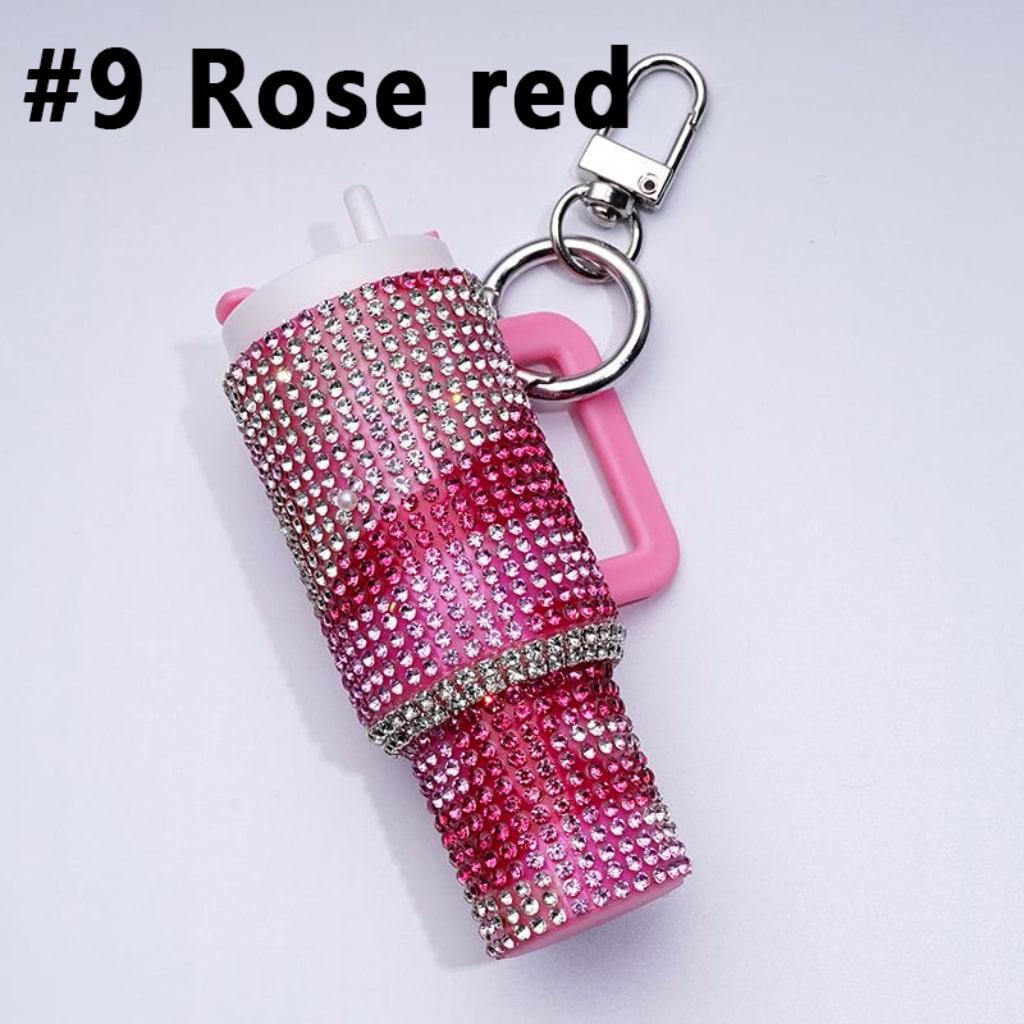 Rhinestones Bling Bling Mini Colorful Tumbler Chapstick Holder, Stanley Keychain Chapstick Holder, Size 10*5*3cm