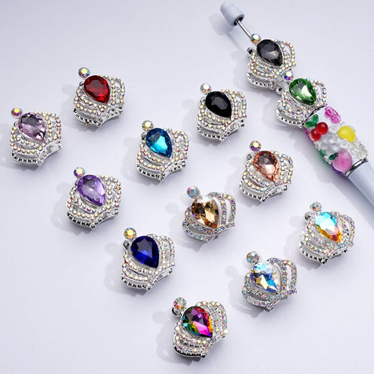 Alloy Bling Bling Silver Crown with Mini AB Rhinestones Colorful Water Drops Beads, Around 24*23MM