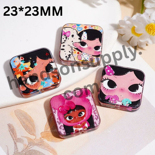 Cute Big-Eyed Girl Cartoon Character Series, Flat Square Shape Acrylic Beads, 23×23MM, Random Mix