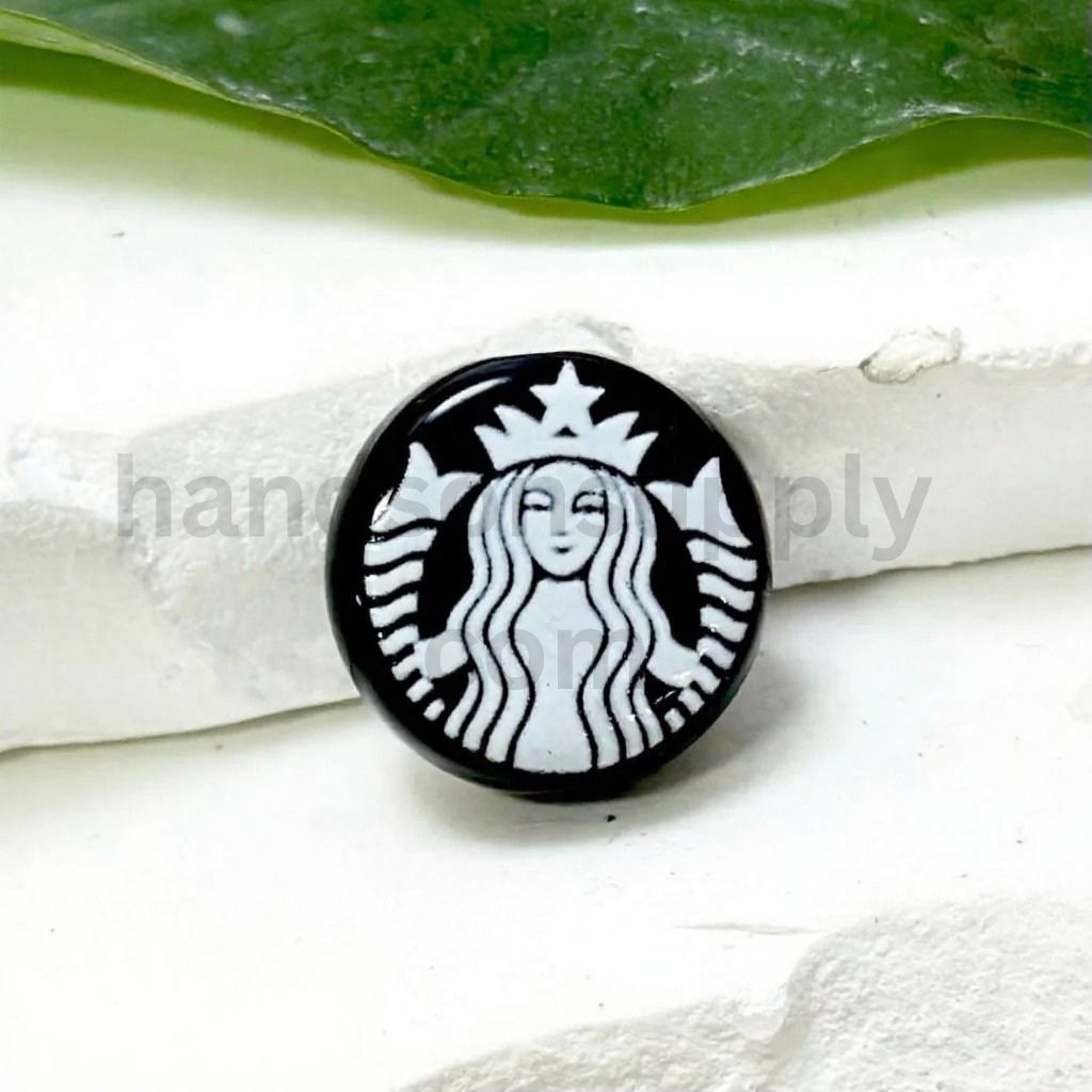 Coffee Theme Round Flat Acrylic Beads Café Sign Style 17mm