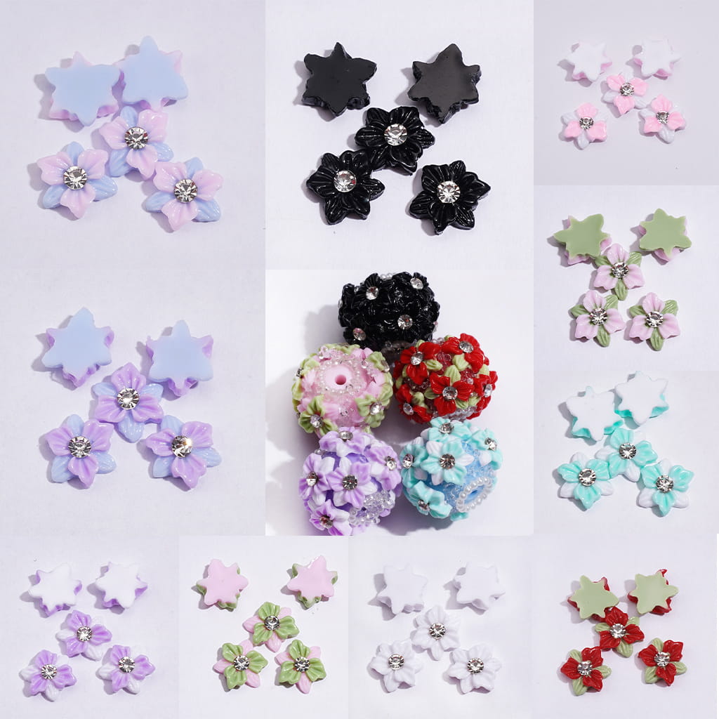 Mini DIY Double Layer and Two Colors Acrylic Flower with Clear Rhinestone for Craft Beads and Pens Jewelry Accessories, 10*10MM Multi-Color