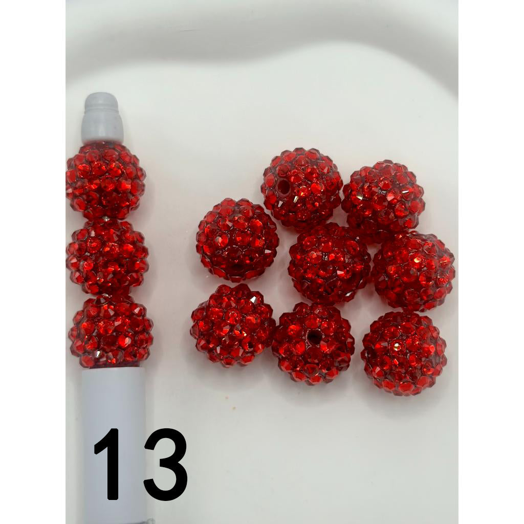 Glossy Shiny Clear Acrylic Beads with Crystal Rhinestones, 16mm