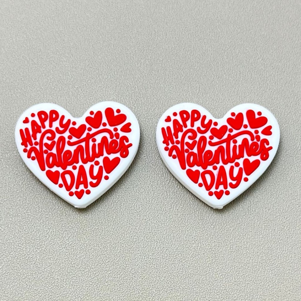 Hearts Happy Valentine's Day Silicone Focal Beads