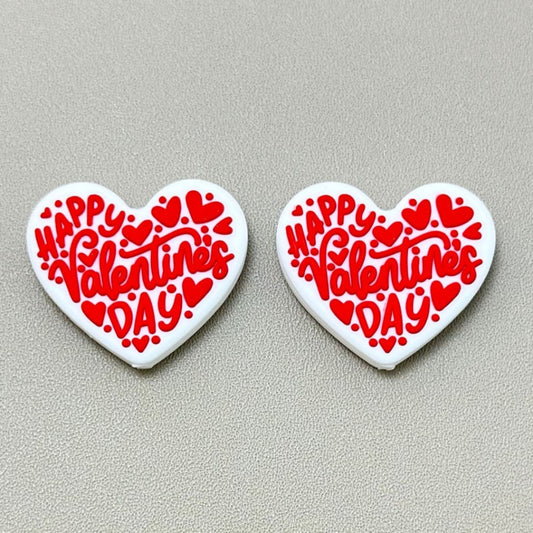 Hearts Happy Valentine's Day Silicone Focal Beads