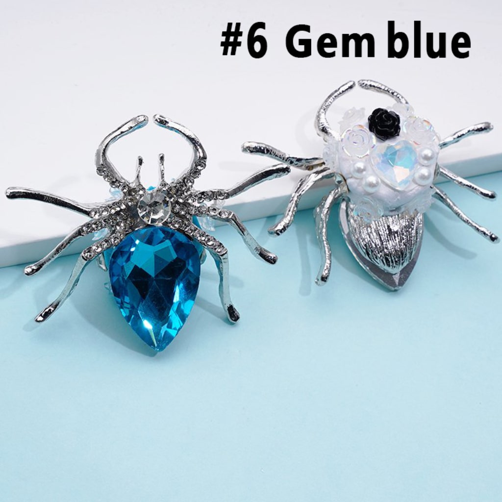 Silver Alloy Exquisite Fancy Spider with Large Colorful Rhinestone Inside Mini Clear Rhinestones Shiny Flowers Hearts White Pearls Clay Beads, Around 57*47MM