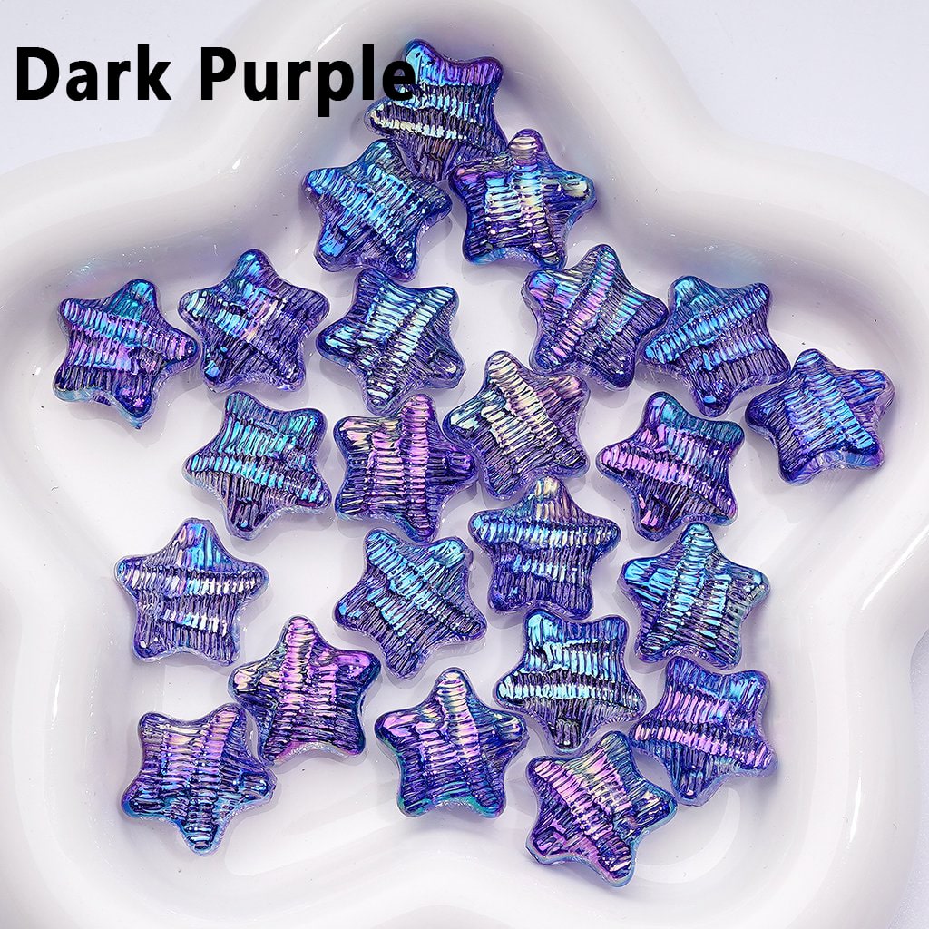 Glossy UV-Coated Multi-Color Acrylic Beads – Concave Striped Five-Pointed Star, 19MM