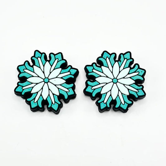 Winter Christmas Vivid Blue Snowflakes Flowers Silicone Focal Beads