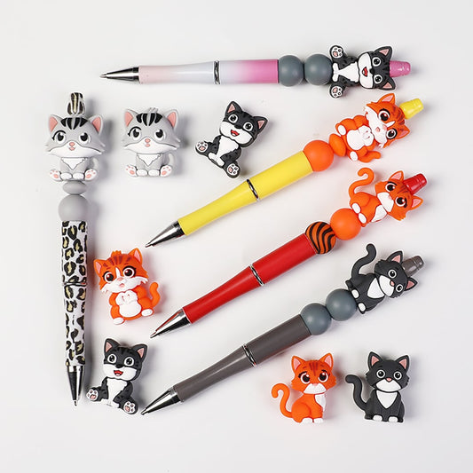 3D Cute Adorable Cat Designs in Various Styles Silicone Focal Beads Random Mix