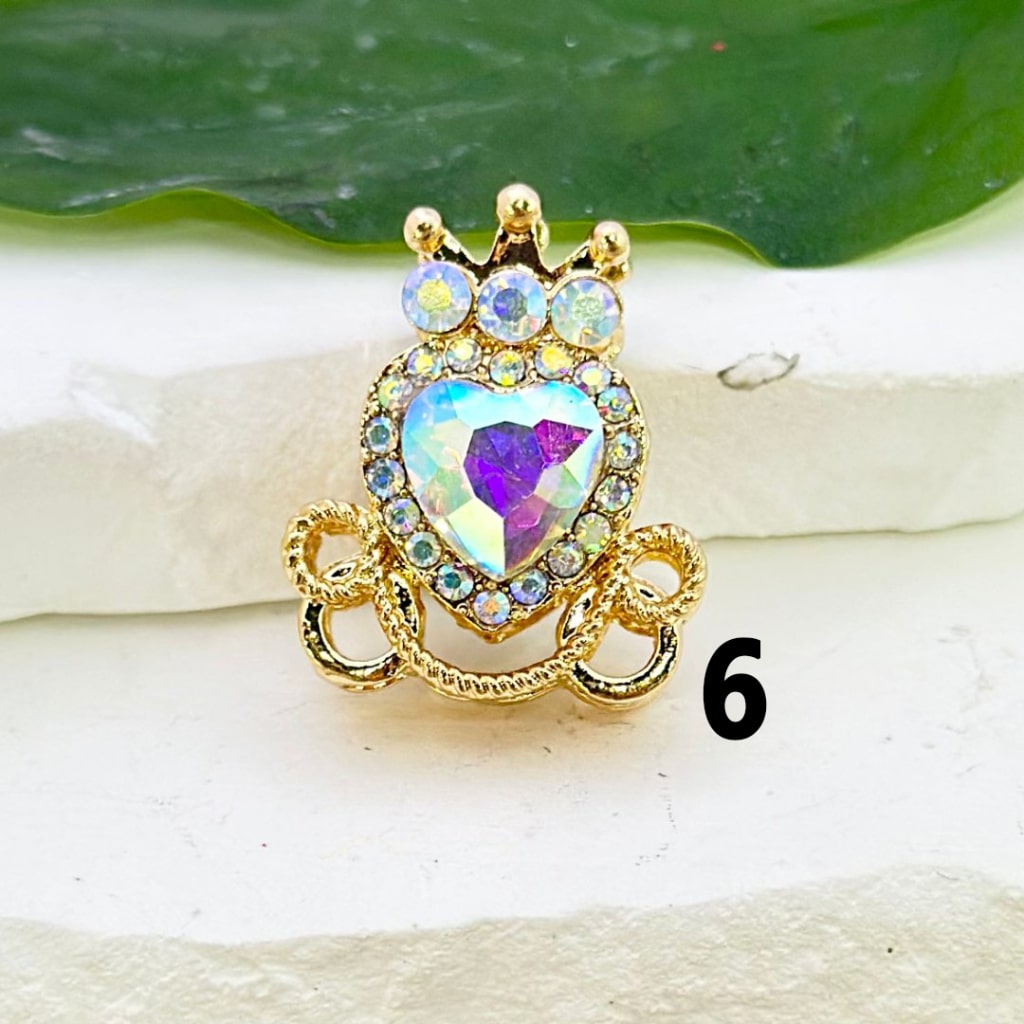 Gold Alloy Heart Crown with Mini AB Rhinestones Bling Bling Colorful Heart Rhinestones Beads, Around 26*22MM