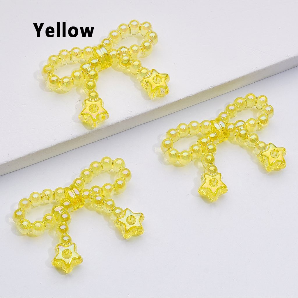 Translucent Acrylic Beads with UV Coated Pearls, Star Ring Accents and Bowknots, Around 23*33MM