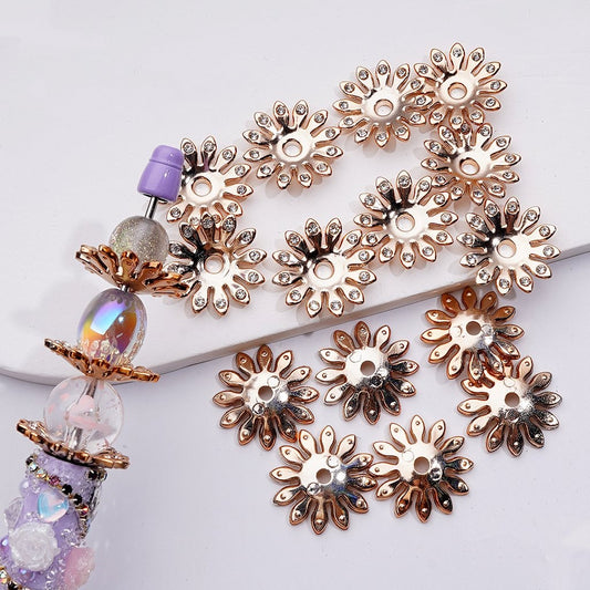 Mini Gold Acrylic Flower Spacer Jewelry Accessory with Clear Rhinestones, Random Mix, Approx. 24MM